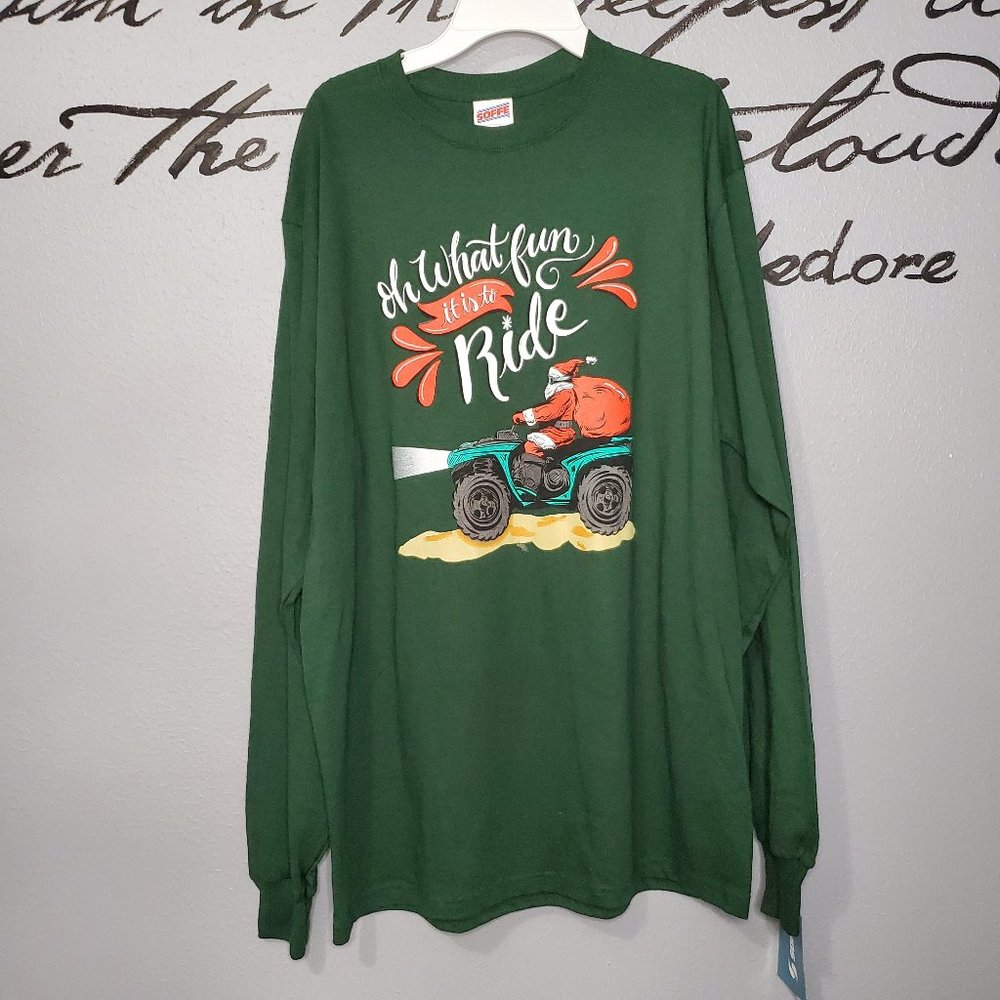 NEW Green Long Sleeve ATV Ridin' Santa Christmas, Lg